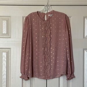 Andrée by Unit Dusty Rose Pink Lace Trim Long Sleeve Blouse